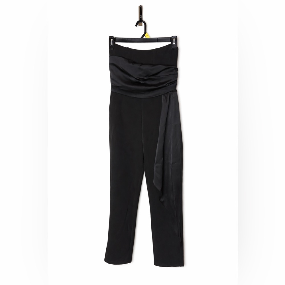 Steve Madden Black Strapless Satin-Trim Jumpsuit